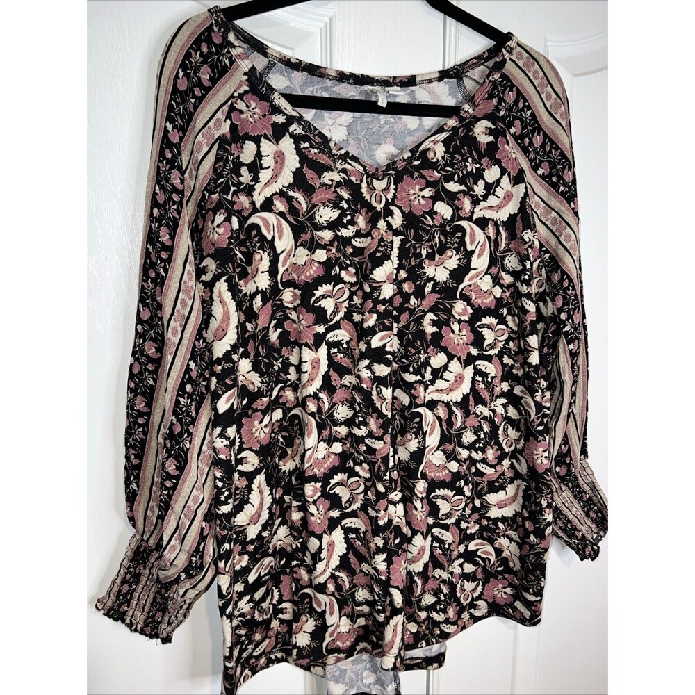 Cato multicolor floral print stretch v neck long sleeve plus top 18/20W boho